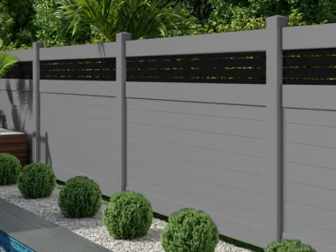 gray mixed material horizontal privacy fence