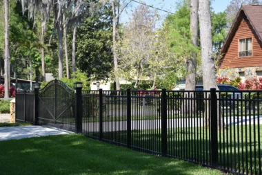 Salem alternating spear picket fence with double drive through swing gate