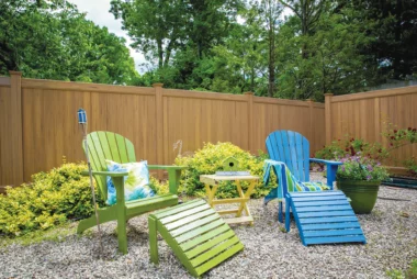 Newbury solid vertical privacy fence around outdoor sitting space