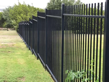 Alexandria steel fence on sloped yard