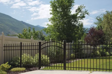 Georgetown spear top picket fence and arched gate in black