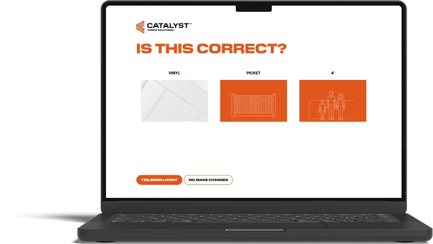 A laptop displaying the Catalyst fence estimator tool