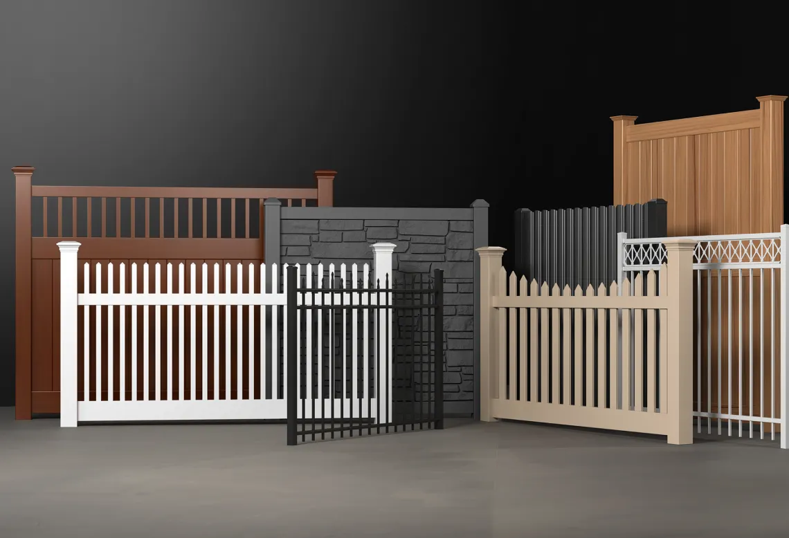 assortment of fences in different materials and finishes