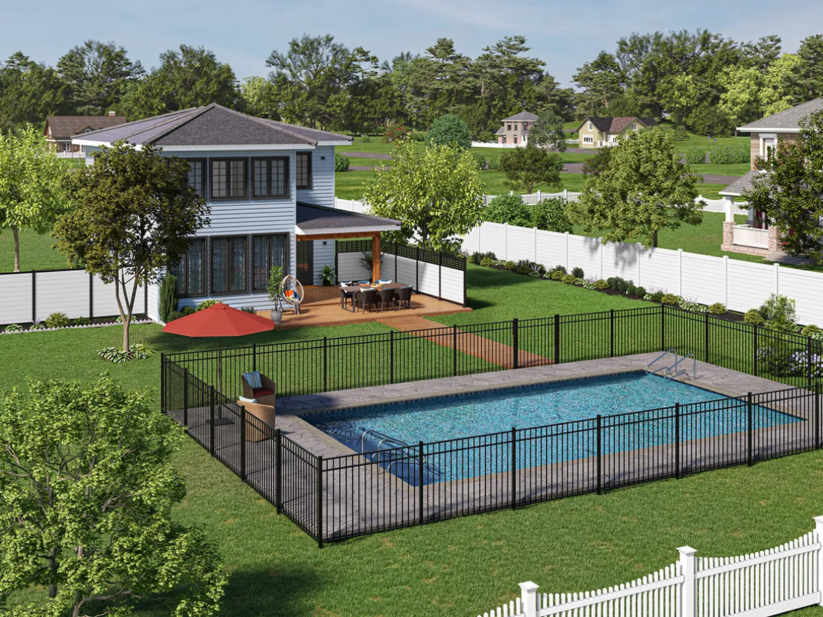 Backyard with multiple fence types